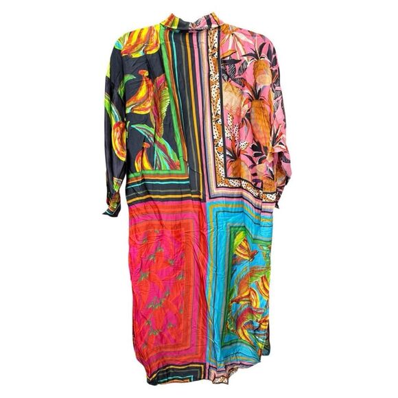 Farm Rio Multicolor Tropical Print Shirt Dress S Cotton Blend Button Front - Picture 6 of 10
